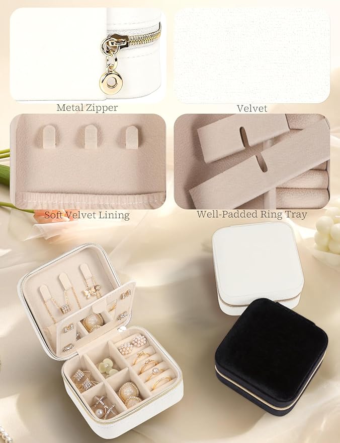 Plush Velvet Travel Jewelry Case Small Jewelry Box Jewelry Organizer Storage Case Portable Jewelry Travel Case for Girls Womens Earring, Necklace, Rings,Bracelets with Mirror
