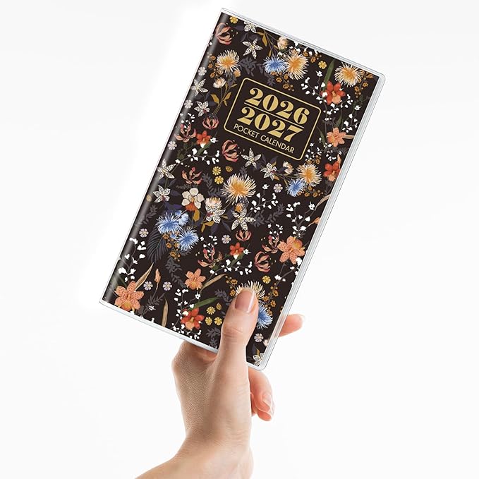 Pocket Calendar 2026-2027, Black 2026-2027 Monthly Planner - 3.7" x 6.7" - Runs from January 2026 Until December 2027, 2026 Pocket Planner with PVC Cover for Home, School, Office Supplies