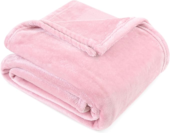 PAVILIA Light Pink Fleece Throw Blanket for Couch Twin Size, Blush Pink Super Soft Fuzzy Flannel Throw for Sofa, Luxury Plush Microfiber Blanket Twin Bed, Home Decorative Velvet Gift Blanket, 60x80
