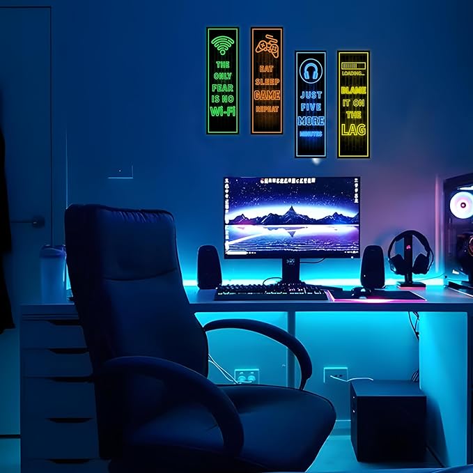 Eat Sleep Game Wall Decals Glow in The Dark, Gamer Controller Stickers Decor for Boy Bedroom, Joystick Video Gaming Kids Playroom Nursery Decoration