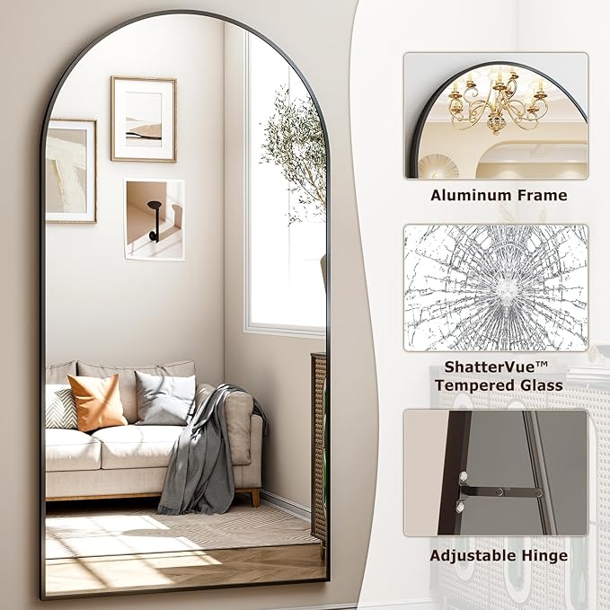 41"x81" Extra Large Arched Full Length Mirror - Leaning Mirror Arch Wall-Mounted Mirrors - Aluminum Alloy Frame Modern Simple Home Decor - for Living Room Bedroom Cloakroom