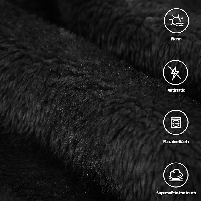 Plush Fleece Throw Blanket for Couch and Bed, Fluffy Fuzzy Cozy Queen-Size Soft Blankets All Season Use (60x80 Inches,Black)