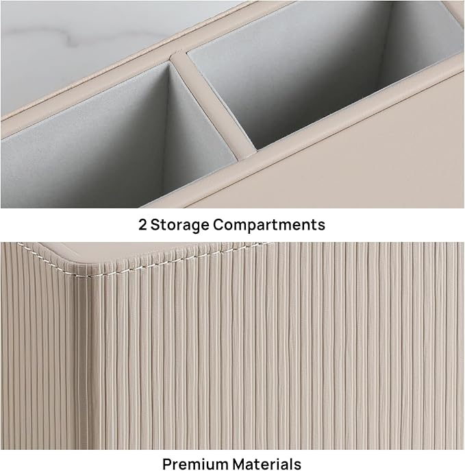 Tissue Box Cover Rectangle with 2 Compartments Remote Holder, PU Leather Tissue Box Holder Rectangle for Livingroom NightStand, Tissue Holder for 120(3-Ply)/160(2-Ply) Tissue Box (Beige)
