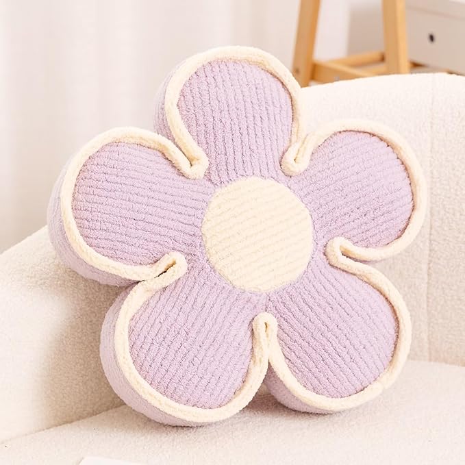 Kcvvcr Flower Shaped Floor Cushion, Soft Decorative Throw Pillow, Cute Seating Cushion, Plush Pillow for Sofa Couch Bed (13.7 Inch, Lavender)