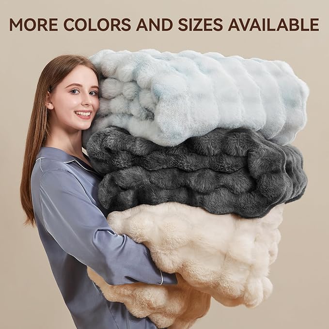 Faux Fur Throw Blanket, 1000GSM Fluffy Soft Bubble Blanket for Couch Bed, Cozy Plush Warm and Thick Rabbit Blanket for Living Room Bedroom 60''*80'' Tie-dye Brown