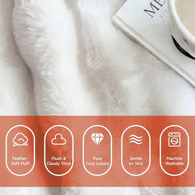 Luxury 1000GSM Faux Rabbit Fur Bubble Throw Blanket, Elegant White, Ultra Soft Plush 3D Bubble Design, Reversible Mink Blanket for Couch, Sofa, Bed & Living Room, 50" x 60" Gift for Women & Family