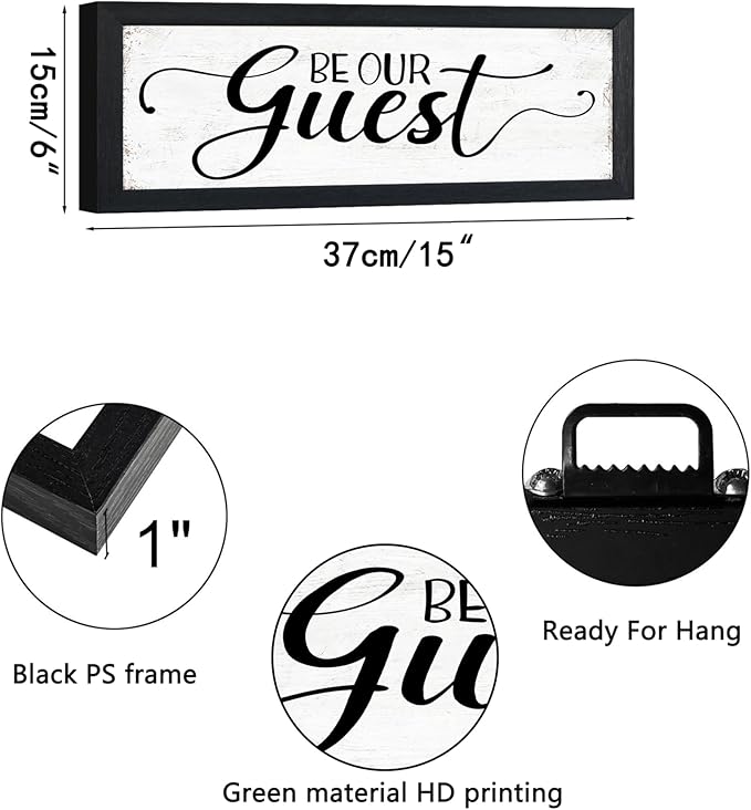 Be Our Guest Wall Decor: Guest Bedroom Sign Wall Decor Above Bed Small Wall Signs Hanging Rustic Farmhouse Wall Plaques Framed Inspirational Quotes Wall Art Decor for Guest Room 6" x 14.5"