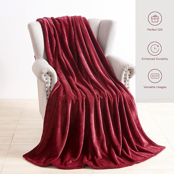 TASTHROW Burgundy Throw Blanket 60x80 Inches, Soft Plush Cozy Fleece Flannel Throw Blanket, Lightweight Warm Throws for Bed, Couch, Bedroom and Living Room, All Seasons