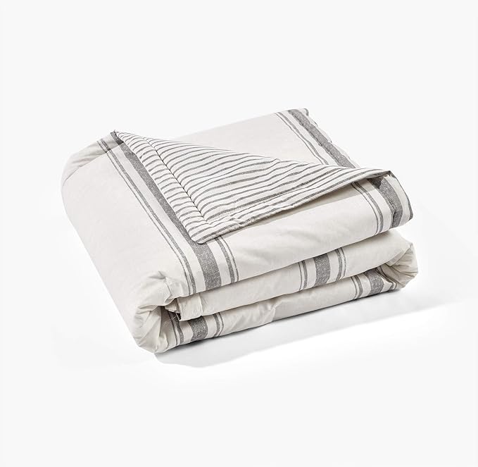 Lush Decor Farmhouse Stripe Reversible Throw, Single, 50" W x 60" L, Gray - Throw Blanket For Bed - Soft Blanket - Couch Throw - Rustic Farmhouse Decor