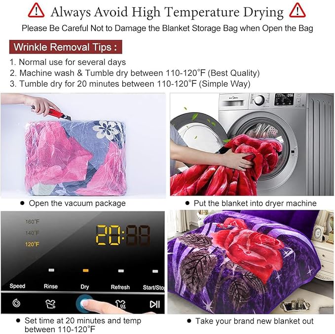 JYK Soft Korean Mink Blanket, 5.7 LB Fleece King 83'' x 91'' - 2 Ply Reversible 520GSM Super Soft Plush, Thick, Warm Bed Blanket for Autumn Winter - Rose/Camellia