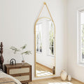 TinyTimes 16"x48" Hanging Mirror with Leather Strap,Arched Full Length Mirror with Aluminum Frame Wall-Mounted Hanging Mirrors for Bathroom Vanity Living Room Bedroom Entryway Décor, Gold