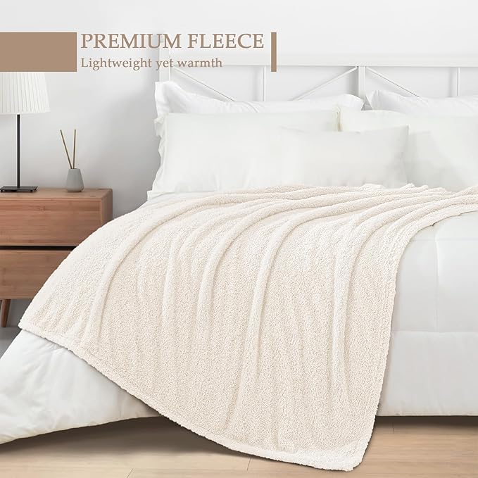 Exclusivo Mezcla Fleece White Throw Blanket for Couch Sofa, Ultra Soft, Lightweight and Fluffy Blankets for Women, All Season, 50x60 Inches
