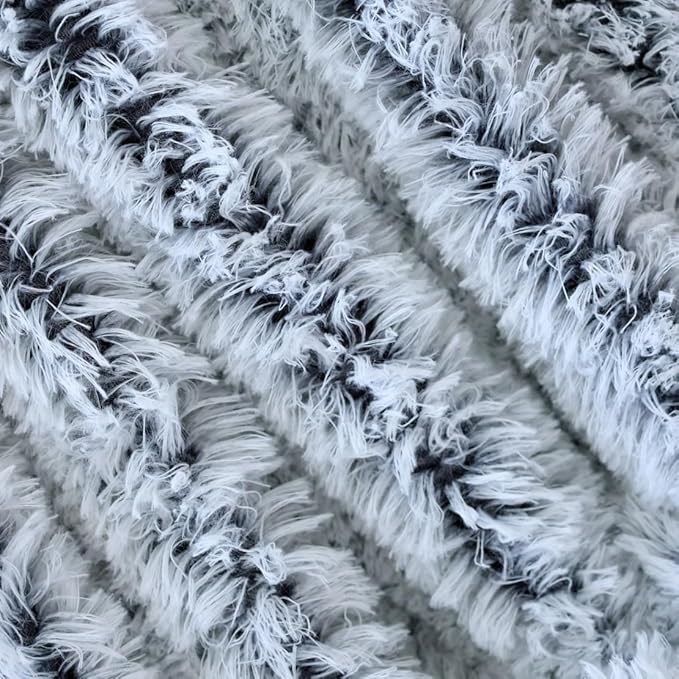 Plush Super Soft Blanket Bedding Sofa Cover Furry Fuzzy Fur Warm Throw Qulit Cozy Couch Blanket for Winter (63"x79",Dark Gray and White)