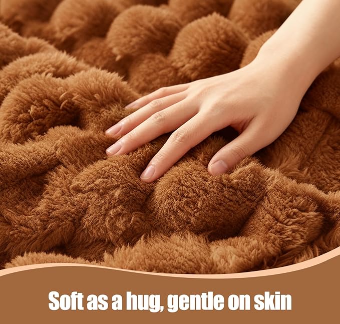 Heated Blanket Throw 50" x 60" Soft Ribbed Faux Fur Flannel Fast Heating 12 Heat Levels 1–12H Timer & Overheat Protection & Auto Shut-Off & ETL FCC & Machine Washable Heated Throw