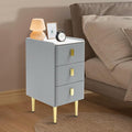 Narrow Nightstand with 3 Drawers, Narrow Side Table End Table Leather Bedside Cabinet Slim Storage Bedside Table for Small Space Bedroom Living Room Dormitories (Grey)