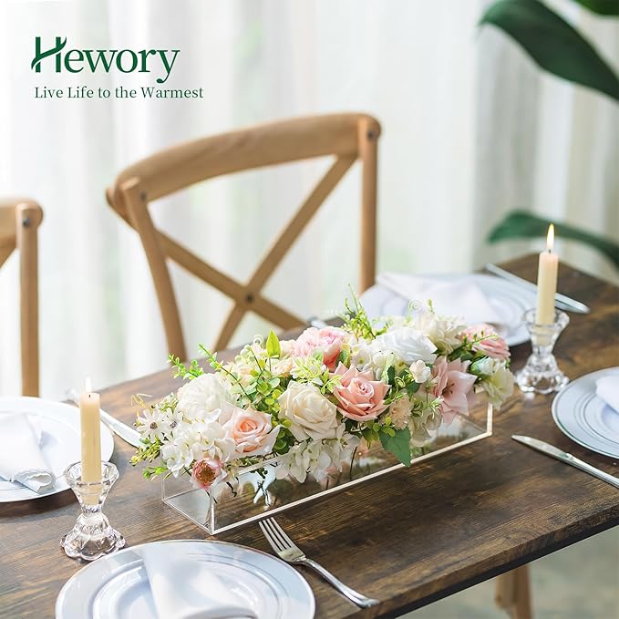 Rectangular Acrylic Vases for Centerpieces, 16 Inches Long Floral Vase with Holes for Flowers, Clear Rectangle Box Tray for Roses Modern Flower Arranger for Wedding Home Dining Table Decor, 1pcs