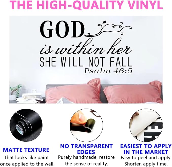 Wall Decals for Women, Wall Decals for Bedroom, (Easy to Apply), Wall Decor Vinyl Art Quotes Girls Kids Motivational Bathroom Living Room Office Dorm God Bible Verse Christian Religious Prayer Jesus Faith Inspirational Yoga Positive Home Saying Sign Wo...