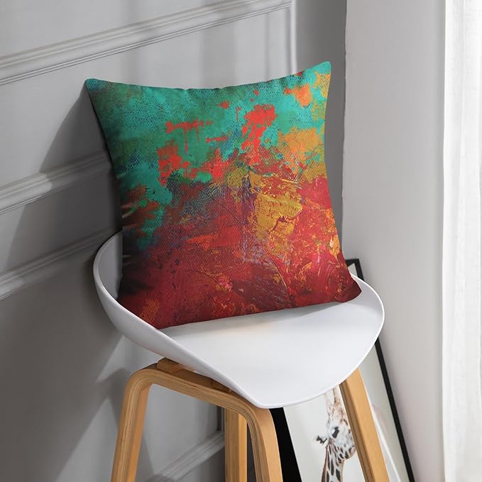 Britimes Throw Pillow Covers Modern Home Art Decor, 20 x 20 Inches Set of 2 Pillow Cases Decorative, Abstract Oil Painting Pillowcases for Bedroom, Living Room, Cushion Sofa, Turquoise Burnt Orange