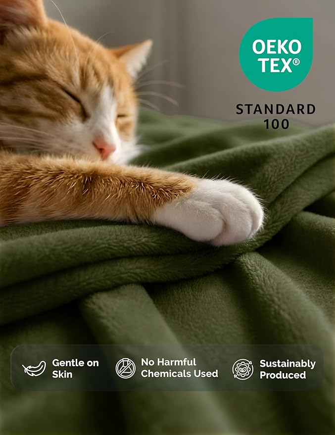 Casa Platino Fleece Blanket King Size – 300 GSM Olive Green Fleece Throw for Bed or Couch – Soft Cozy Warm Winter Blanket for Bed, Fuzzy Plush Elegant for Men & Women - 108x90 Inch