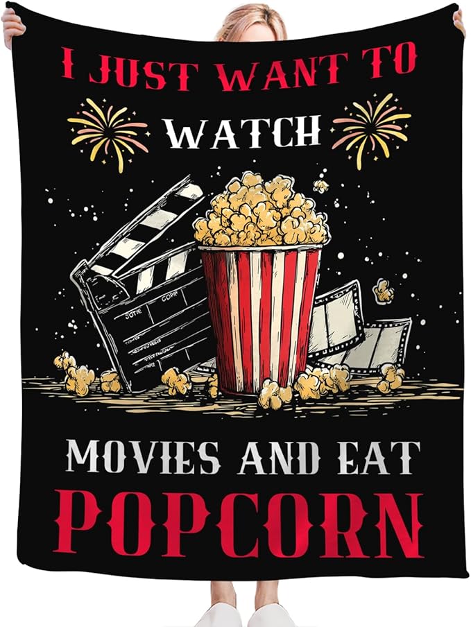 Movie Popcorn Blanket for Girls Women Boys Men Adults Kids Soft Cozy Fleece Theater Film Cinema Throw Blankets Gifts Warm Flannel Plush Lightweight Decor for Couch Bed Sofa 80"X60"