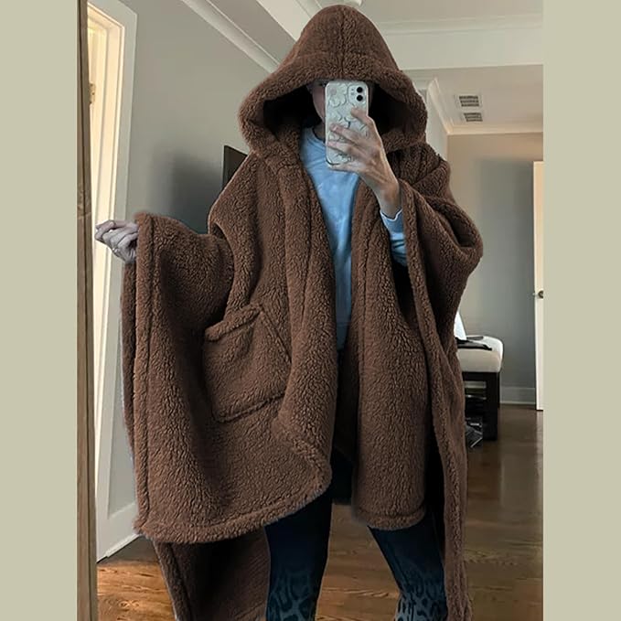 Wearable Blanket Sherpa Poncho Office Work Warm Cozy Shawl Blanket,Plush Cape Wrap for Adults
