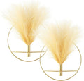 Pretty Jolly Boho Wall Decor - Hanging Artificial Pampas Display for Living Room, Bedroom, Bathroom, Dining Room - Wall-Mounted Metal Plant Art, 2 Pack Gold