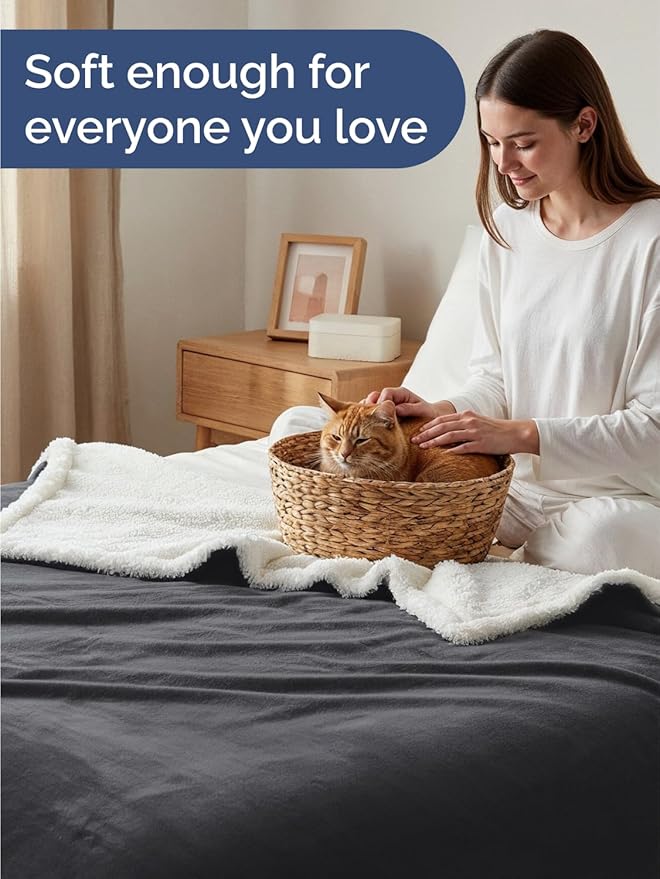 Sherpa Fleece Blanket Throw Size - Reversible Sherpa Fleece Throw Blanket - Super Soft Double Sided for Bed, Sofa, Couch - Thick, Warm, & Plush - Luxurious Bedding for Winter - Dark Grey, 50" x 60"
