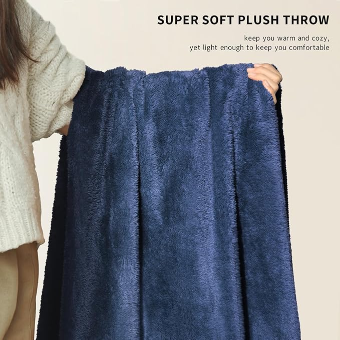 Plush Fleece Throw Blanket for Couch and Bed, Fluffy Fuzzy Cozy Soft Blankets All Season Use (50x60 Inches,Navy Blue)