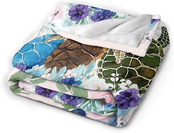 Sea Turtle Throw Blanket - Soft Plush Fleece Ocean Blankets- Cozy Turtle Stuff Gifts for Women Girls Kids 40"X50"