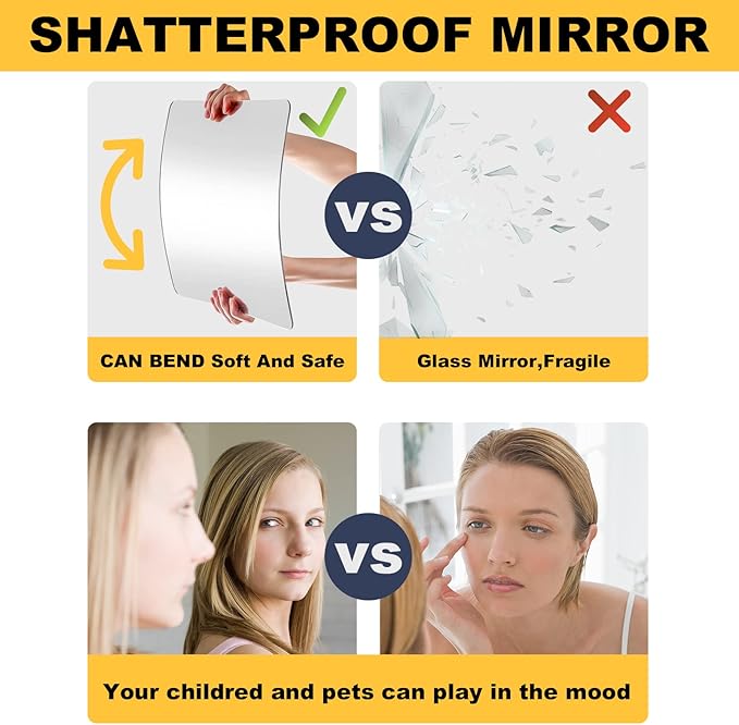 Wall Mirror Full Length, Thick 0.127", 12"X12", 4 Pcs, Unbreakable Gym Mirrors for Home Gym, Plexiglass Makeup Mirror Tiles, Full Body Workout Wall Mirrors, Over The Door Wall-Mounted Sticker