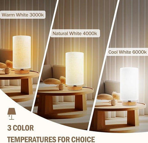 3-Color Adjustable Bedside Table Lamp for Bedroom,Minimalist Wood Base&Round Fabric Shade,Cozy Lighting Nightstand Boho Lamp,Study Reading Desk Night Stand Light for Living Room,Office,kitchen,Nursery