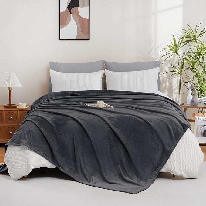Fleece Blankets Twin Size, Silky Flannel Fuzzy Blanket for All Season, Cozy Lightweight Blanket for Couch, Bed, Sofa, 60" x 80", Gray