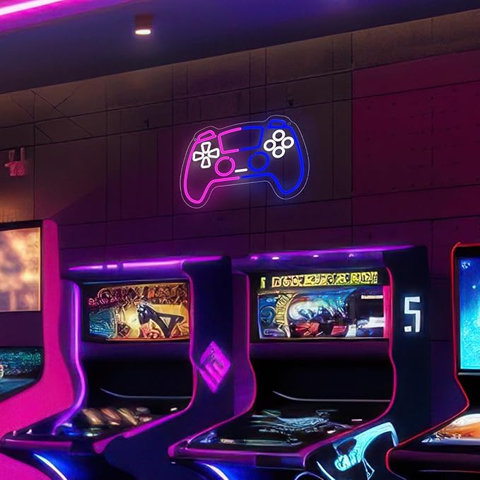 Gamer Neon Sign, Led Light for Gaming Room Wall Decor, Dimmable Neon Light for Boys Room Decor, Blue and Pink Light Up Signs for Man Cave & Bedroom, Gamer Gifts for Teens, Boys, Kids