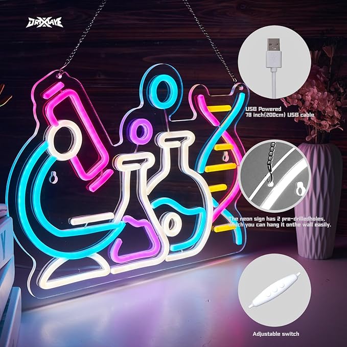 Science Neon Sign DNA Double Helix Neon Sign for wall decor Smart plug timer compatible USB-Powered Biology Science Gift Chemistry Light Up Sign for Laboratory Chemical (16.5x11.5 Inch)