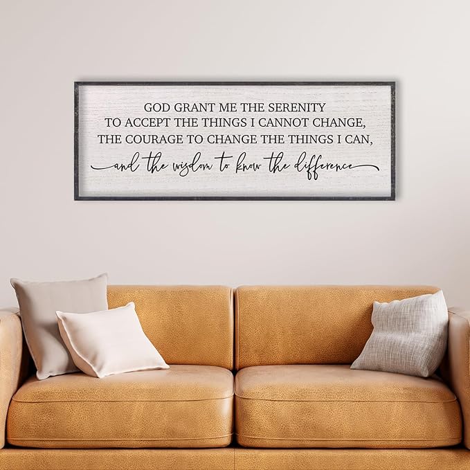 LuZhiQiang Serenity Prayer Wall Art God Grant Me The Serenity Sign 40"×15" Christian Quote Rustic Catholic Bible Verse Religious Farmhouse Home Faith Decor for Living Room Hanging (Black)