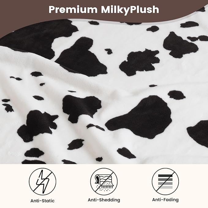 Cozy Bliss Cow Print Throw Blanket for Bed - Fuzzy Thick Soft Warm Fleece Blankets for Couch & Bed, for Women Men Girls Kids, Black & White Large King Size 120"*100"