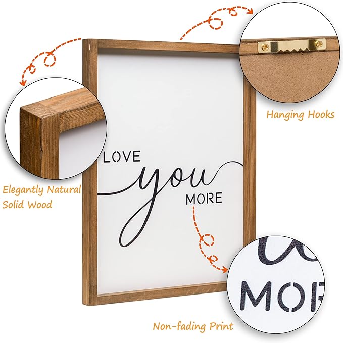 Set of 3 Love You More Sign I Love You Most Sign Wall Decor for bedroom room and living room (11x14 inches, Brown)