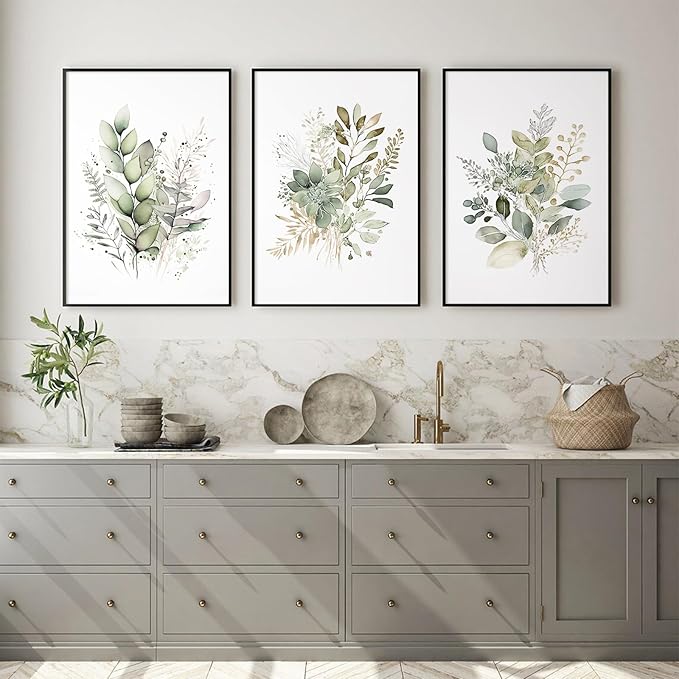 Joocrise Watercolor Botanical Wall Art Set of 3 Boho Floral Canvas Wall Decor Prints Sage Green Wildflower Wall Art Modern Flower Pictures Botanical Painting for Bedroom Bathroom 24x36 Inch Unframed