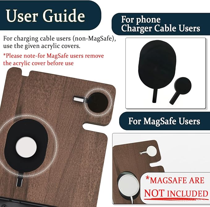 J JACKCUBE DESIGN Wood Charging Docking Station, Phone Watch Charge Dock Stand Multi Device Nightstand Organizer Holder for Smartphone Cellphone Accessories Bedside Caddy -MK243B