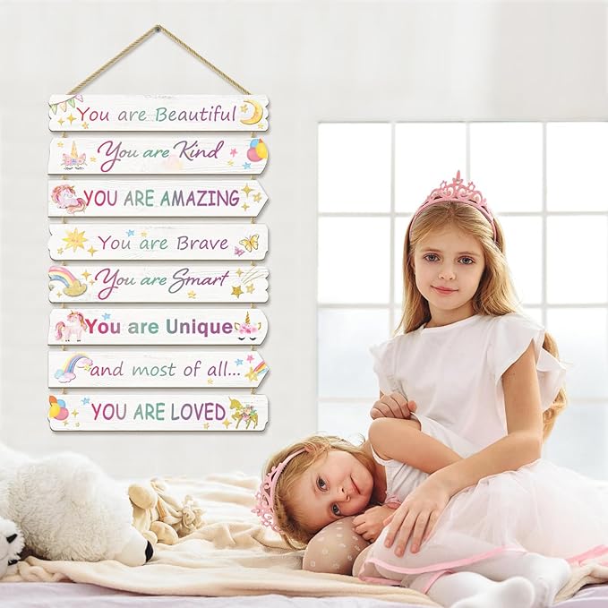 Unicorn Room Decor for Girls Bedroom - Inspirational Wall Art for Kids - Rainbow Wall Decorations - Toddler Room Wood Sign