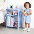 Kids Nightstand, 3-Tier Metal Side Table with Adjustable Storage Shelf, Basket & 3 S-Hooks, Small Bedside Table for Nursery, Toddler Bedroom and Small Spaces (Blue)