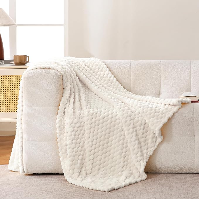 Bnuitland Flannel Throw Blanket, 300 GSM Fleece Cozy Warm Soft Home Decor Lightweight Bed Sofa Blanket for Adults, Suitable for All Seasons(Ivory,50X71 inches with Pillow Cover)