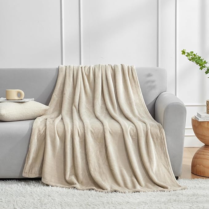 Hansleep Fleece Blanket for Couch Taupe, Super Soft Flannel Fuzzy Plush Cozy Blanket for All Seasons, Taupe, Throw 50x60 Inches
