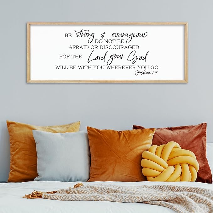 comurdyo Be Strong and Courageous Sign Joshua 1:9 Wall Decor 40"x15" Bible Verse Plaque Christian Faith Inspirational Quote Large Rustic Wooden Wall Hanging Art (Wood)