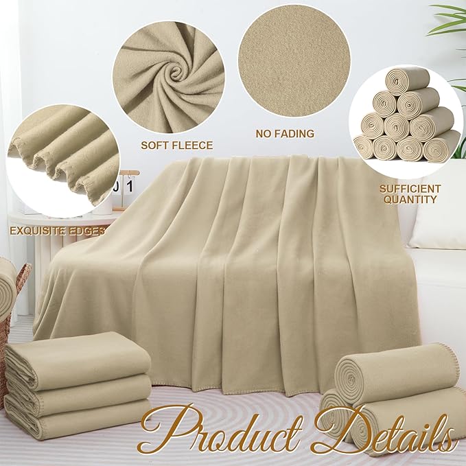 20PCS Khaki Blankets Bulk 50 X 60, Soft Lightweight Throw Blanket Kit Cozy Blankets Bulk for Bed Sofa Couch Warm Pet Fleece Blanket Set for Wedding Homeless Home Office Travel Gift for Seasons