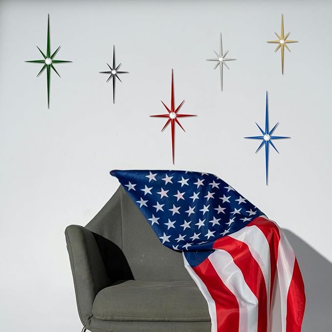 sxnzequnze 4 Pack Metal Star Wall Art 8 Pointed Starburst Wall Decor Set with 2 Large & 2 Small Pieces Mid Century Celestial Metal Wall Sculpture for Bedroom Living Room Office Gallery Wall