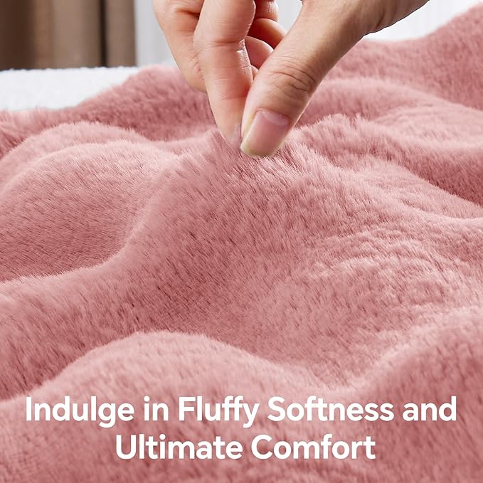 BEDELITE Faux Fur Pink Throw Blanket, Soft Cozy Plush Bubble Blanket for Couch Sofa Bedroom Living Room Decor - 870GSM Thick Warm Fuzzy Fluffy Faux Rabbit Fur Blanket for Women Gift, 60x80 Inches