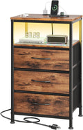 Sweetcrispy Nightstand with Charging Station, Bedside End Table with 3 Fabric Drawers & USB/Type-C Ports and Outlets, Night Stand for Bedroom Furniture, Adjustable Feet and Variable Light Strip, Rust