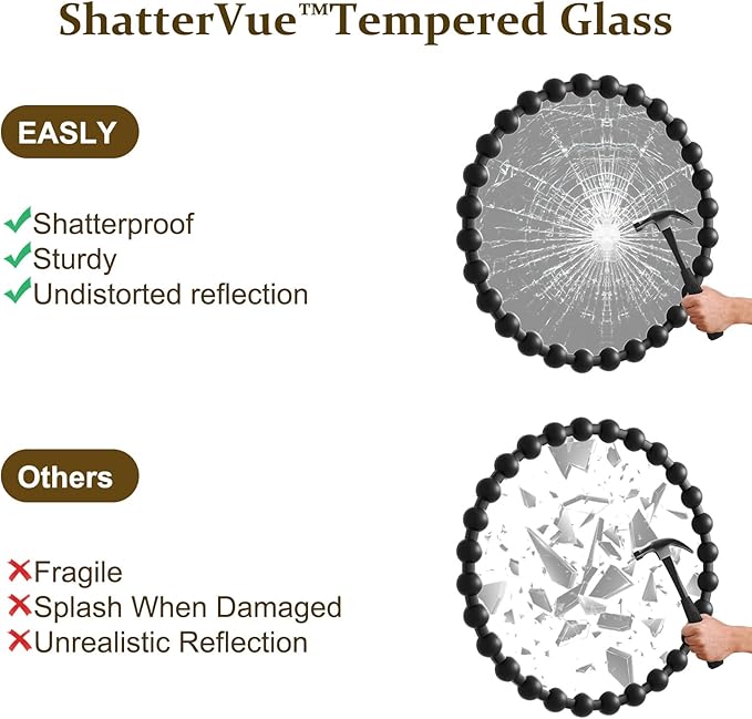 Round Mirror for Wall, 24 Inch Black Beaded Frame Decorative Vanity Mirror, Circle Bathroom Mirror with High-Definition Lense, Modern Wall Decor for Bathroom, Living Room, Bedroom, Entryway
