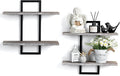 Rustic Wood Floating Shelves - Farmhouse Wooden Wall Shelves Organizer with Sturdy Metal Frame for Living Room Bedroom